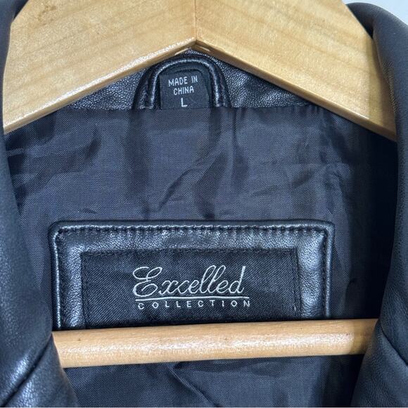 Excelled Collection Vintage Y2K Leather Trench Coat Welt Pockets Black Size L - Picture 8 of 9